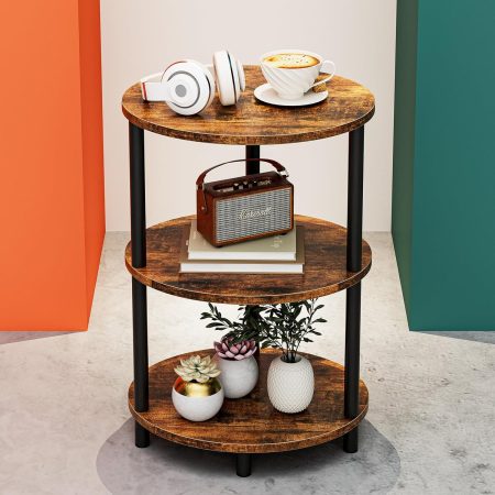 Three-tier oval iron retro small apartment practical side table